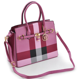 Borsa bauletto donna fantasia tartan check casual lucchetto tracolla rigida