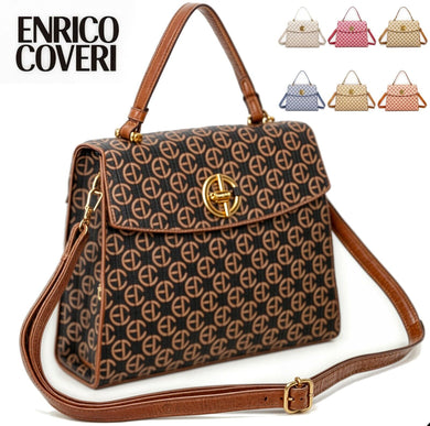 ENRICO COVERI Borsa firmata moda bauletto rigida cinghia donna tracolla fantasia