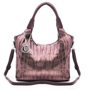 Borsa gyoiamea donna pelle secchio hobo capiente sacco plissettata laminata moda