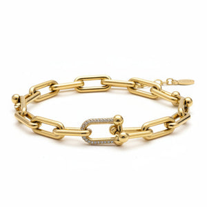 Bracciale a Maglia Urban Link con Chiusura Gioiello e Zirconi regolabile