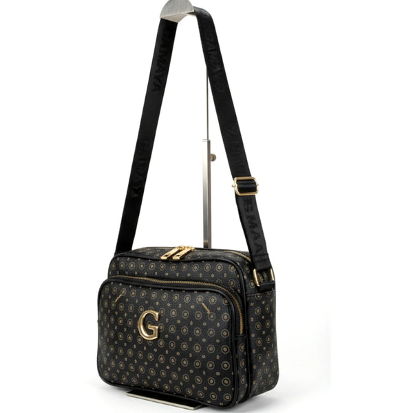 Borsa firmata GAMAYA dimensione media con zip cerniere tracolla donna logo fantasia logata multi tasche