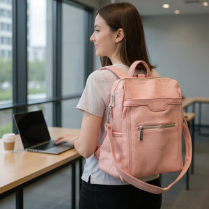 Zaino TRASFORMABILE 2IN1 in eco Pelle firmato   - Elegante e Resistente, Donna , Zaino Casual con Tasca Frontale con Zip e Tasche Laterali, Perfetto per Uso Quotidiano e Lavoro