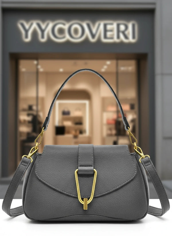 YYcoveri Borsa firmata a mano e tracolla 2 in 1 –_ mezzaluna con chiusura dorata simil pelle martellata