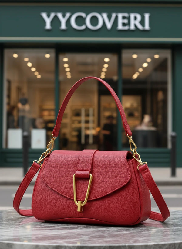 YYcoveri Borsa firmata a mano e tracolla 2 in 1 –_ mezzaluna con chiusura dorata simil pelle martellata