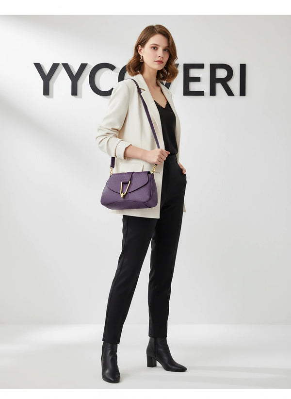 YYcoveri Borsa firmata a mano e tracolla 2 in 1 –_ mezzaluna con chiusura dorata simil pelle martellata