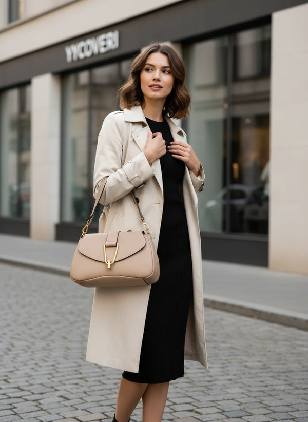 YYcoveri Borsa firmata a mano e tracolla 2 in 1 –_ mezzaluna con chiusura dorata simil pelle martellata