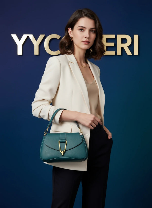 YYcoveri Borsa firmata a mano e tracolla 2 in 1 –_ mezzaluna con chiusura dorata simil pelle martellata