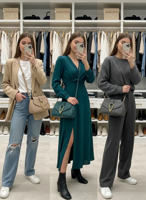 YYcoveri Borsa firmata a mano e tracolla 2 in 1 –_ mezzaluna con chiusura dorata simil pelle martellata