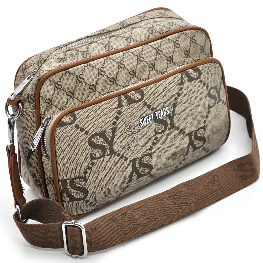 Borsa tracolla firmata SWEET YEARS in simil pelle pregiata tasche con cerniera fantasia logata originale