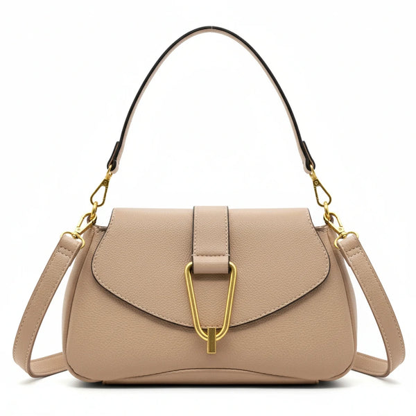 YYcoveri Borsa firmata a mano e tracolla 2 in 1 –_ mezzaluna con chiusura dorata simil pelle martellata