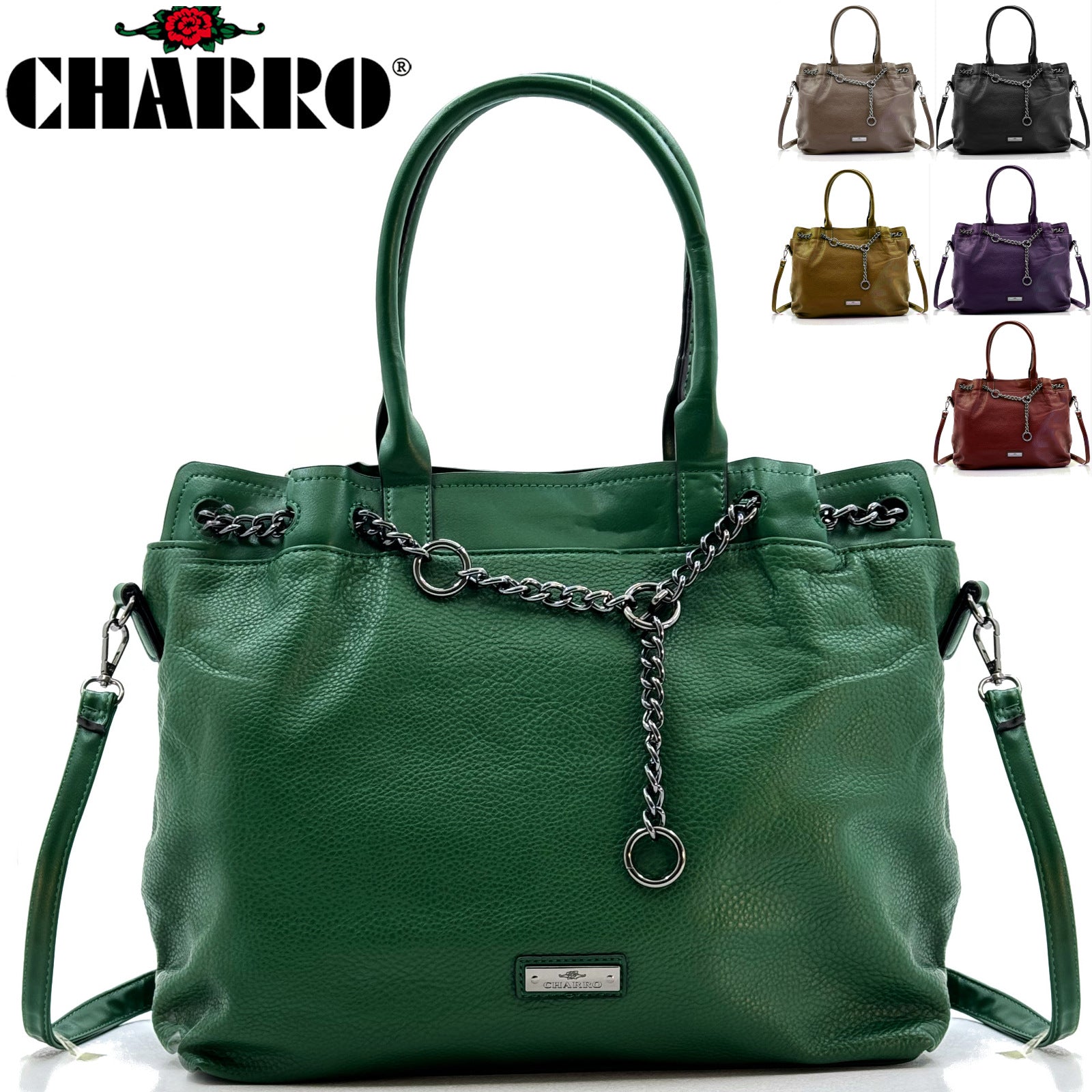 Borsa CHARRO donna grande spalla catena casual shopping unica tinta nuova