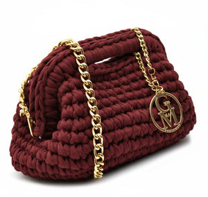 La Giusy - Borsa clutch bag firmata fatta a mano borsetta chiusura a molla uncinetto fettuccia