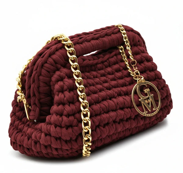 La Giusy - Borsa clutch bag firmata fatta a mano borsetta chiusura a molla uncinetto fettuccia