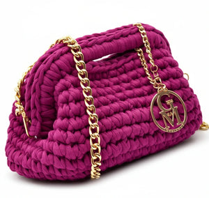 La Giusy - Borsa clutch bag firmata fatta a mano borsetta chiusura a molla uncinetto fettuccia