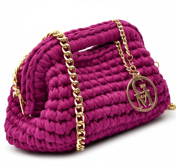 La Giusy - Borsa clutch bag firmata fatta a mano borsetta chiusura a molla uncinetto fettuccia