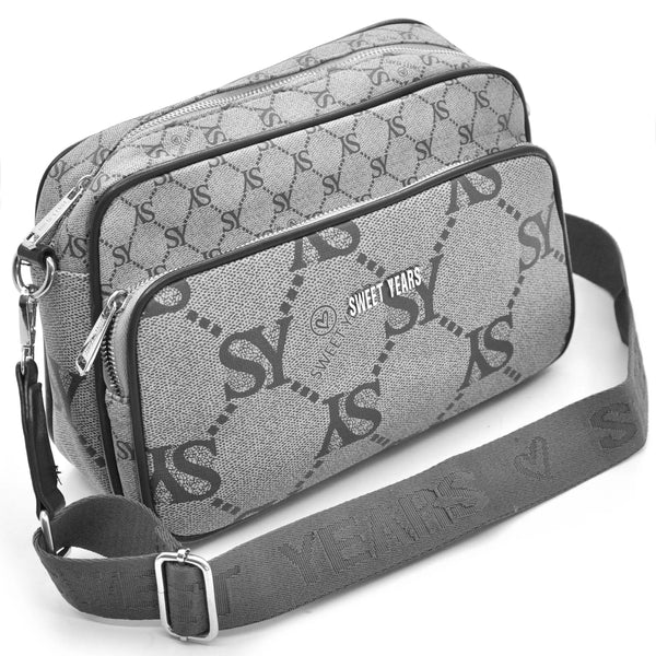 Borsa tracolla firmata SWEET YEARS in simil pelle pregiata tasche con cerniera fantasia logata originale