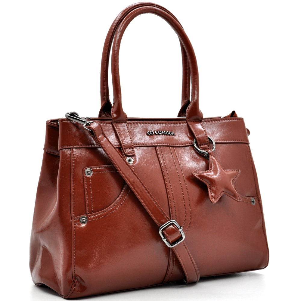 Borsa bauletto biker firmato COCONUDA donna spalla a tracolla simil pelle effetto lucido vintage