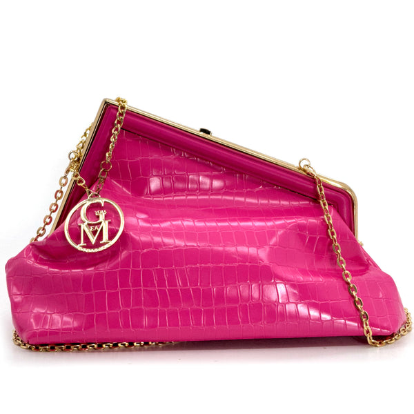 Borsa Trady clutch fucsia effetto coccodrillo con catena dorata – Elegante e glamour