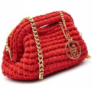 La Giusy - Borsa clutch bag firmata fatta a mano borsetta chiusura a molla uncinetto fettuccia