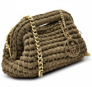 La Giusy - Borsa clutch bag firmata fatta a mano borsetta chiusura a molla uncinetto fettuccia