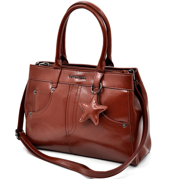 Borsa bauletto biker firmato COCONUDA donna spalla a tracolla simil pelle effetto lucido vintage