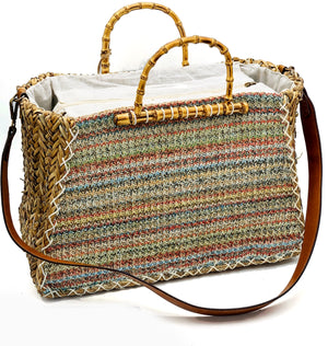 Santorini Line – Borsa Coffa Donna in Paglia Naturale Traforata pizzo Grande Vimini Mare Spiaggia Palma Decorata