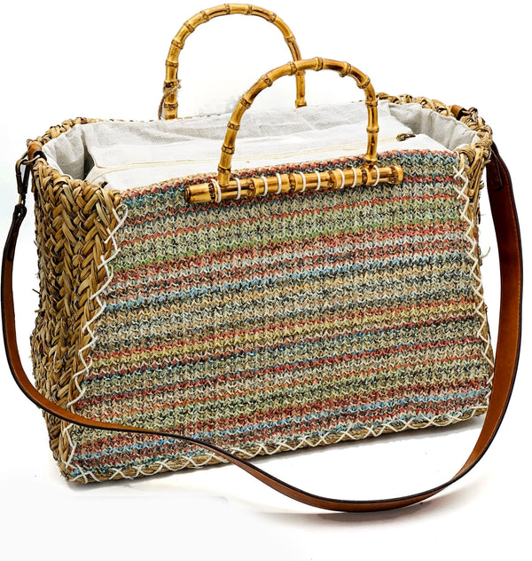 Santorini Line – Borsa Coffa Donna in Paglia Naturale Traforata pizzo Grande Vimini Mare Spiaggia Palma Decorata