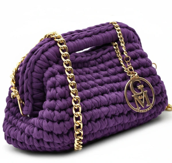 La Giusy - Borsa clutch bag firmata fatta a mano borsetta chiusura a molla uncinetto fettuccia