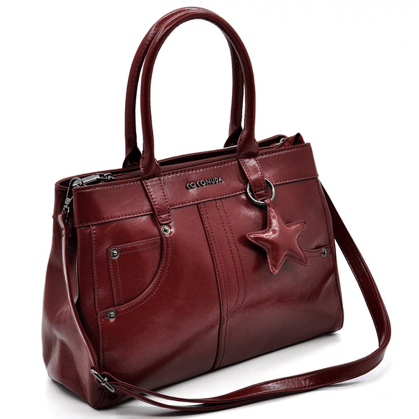Borsa bauletto biker firmato COCONUDA donna spalla a tracolla simil pelle effetto lucido vintage