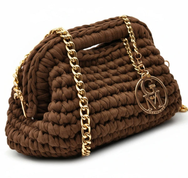 La Giusy - Borsa clutch bag firmata fatta a mano borsetta chiusura a molla uncinetto fettuccia