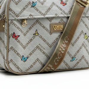 Borsa firmata Coveri active borsetta donna logo zip tracolla fantasia farfalle grande multi tasche limited edition