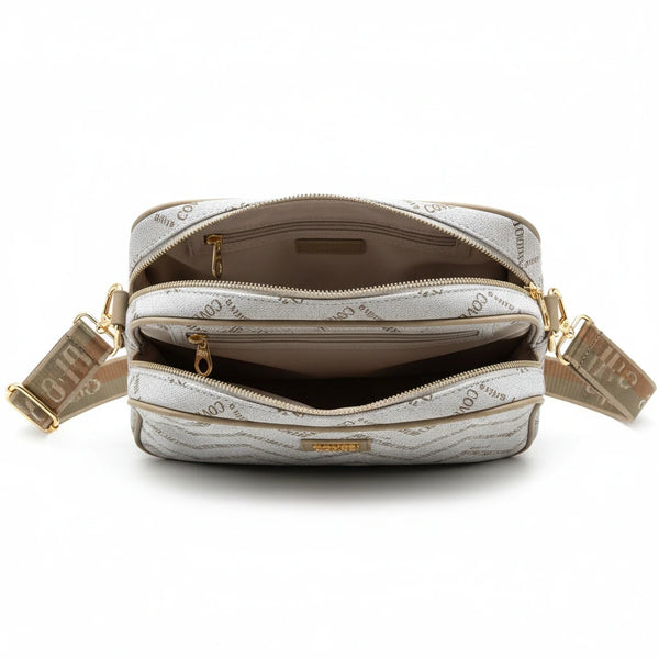 Borsa firmata Coveri active borsetta donna logo zip tracolla fantasia farfalle grande multi tasche limited edition