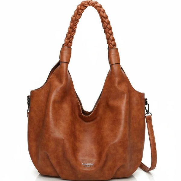 Borsa a sacco firmato COCONUDA Colletion donna spalla a tracolla simil pelle nuova manici intrecciati