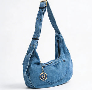 La Luna - Borsa firmata Gyoiamea jeans denim tracolla sacco spalla