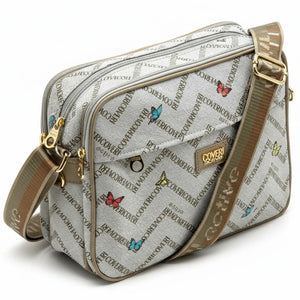 Borsa firmata Coveri active borsetta donna logo zip tracolla fantasia farfalle grande multi tasche limited edition