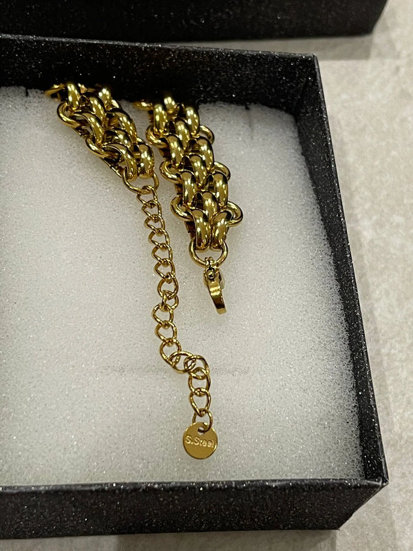 Collana a Maglia Intrecciata in Acciaio Oro e Argento - Choker Versatile e Regolabile