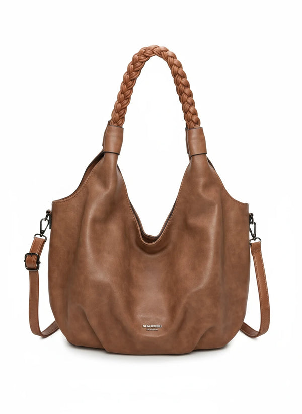 Borsa a sacco firmato COCONUDA Colletion donna spalla a tracolla simil pelle nuova manici intrecciati