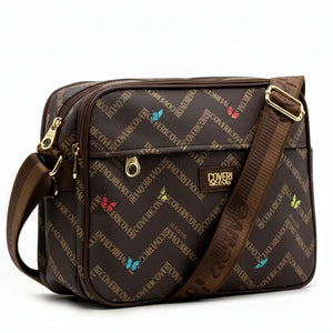 Borsa firmata Coveri active borsetta donna logo zip tracolla fantasia farfalle grande multi tasche limited edition