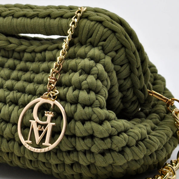 La Giusy - Borsa clutch bag firmata fatta a mano borsetta chiusura a molla uncinetto fettuccia