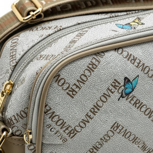 Borsa firmata Coveri active borsetta donna logo zip tracolla fantasia farfalle grande multi tasche limited edition
