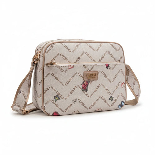 Borsa firmata Coveri active borsetta donna logo zip tracolla fantasia farfalle grande multi tasche limited edition