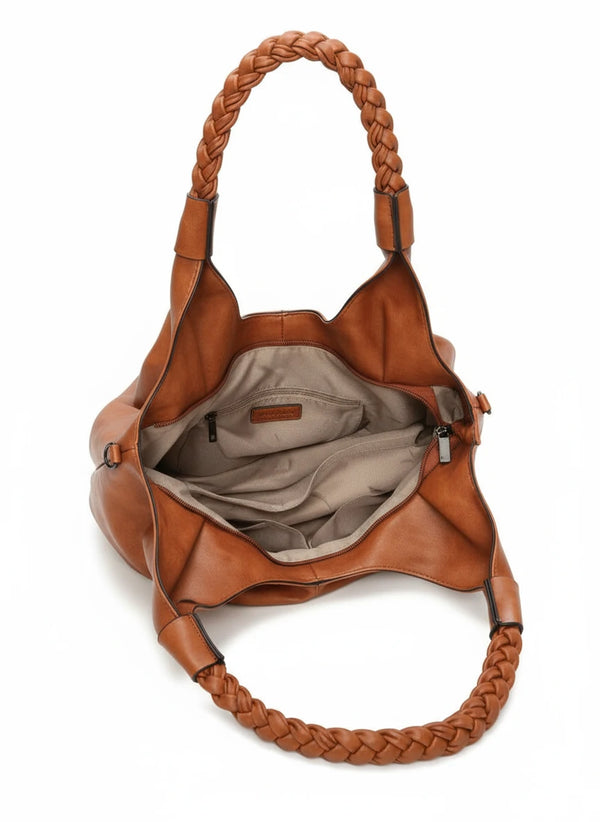 Borsa a sacco firmato COCONUDA Colletion donna spalla a tracolla simil pelle nuova manici intrecciati