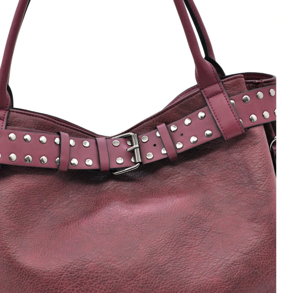 Borsa a sacco shopping firmato SWEET YEARS donna spalla a tracolla simil pelle shopping borchie cintura