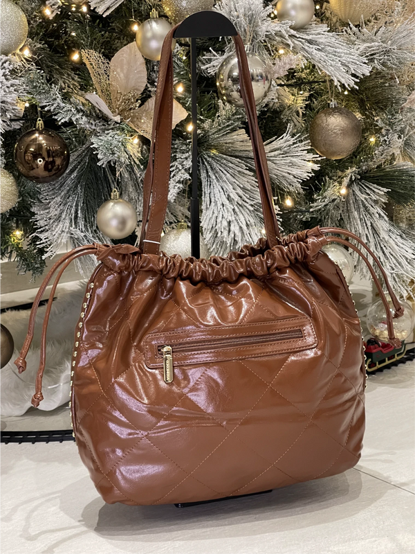 Borsa a 2in1 shopping sacco firmata COCONUDA donna spalla a tracolla simil pelle trapuntata riccio laccio