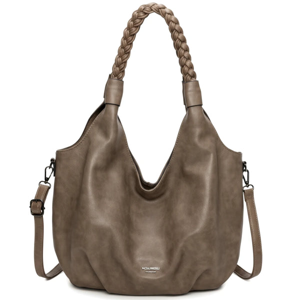 Borsa a sacco firmato COCONUDA Colletion donna spalla a tracolla simil pelle nuova manici intrecciati