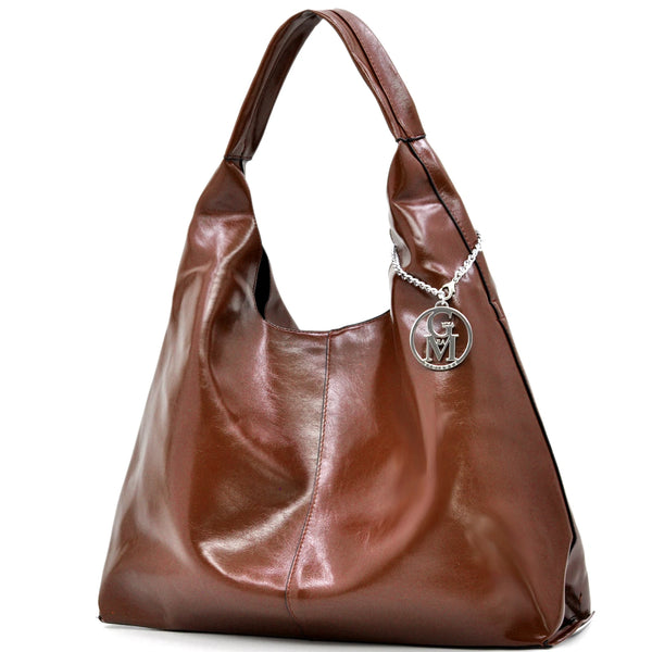 La Mattea - Borsa donna firmata Gyoiamea a sacco hono in similpelle lucida mono manico