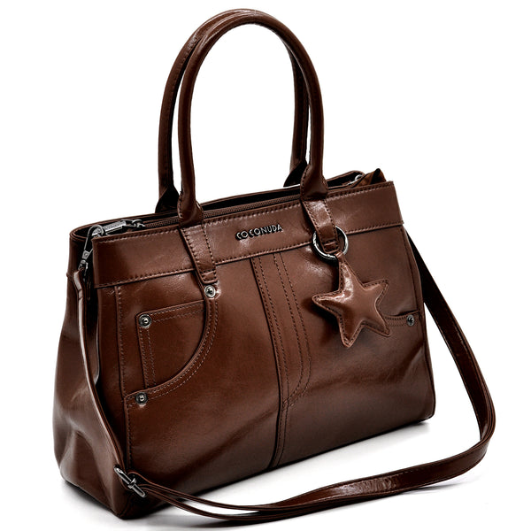 Borsa bauletto biker firmato COCONUDA donna spalla a tracolla simil pelle effetto lucido vintage