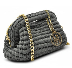 La Giusy - Borsa clutch bag firmata fatta a mano borsetta chiusura a molla uncinetto fettuccia