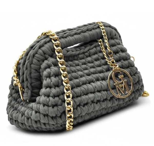 La Giusy - Borsa clutch bag firmata fatta a mano borsetta chiusura a molla uncinetto fettuccia