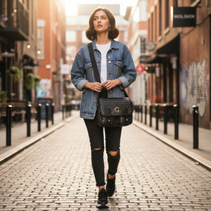 Borsa firmata GAMAYA dimensione grande vintage platta cinghie tracolla donna logo fantasia logata